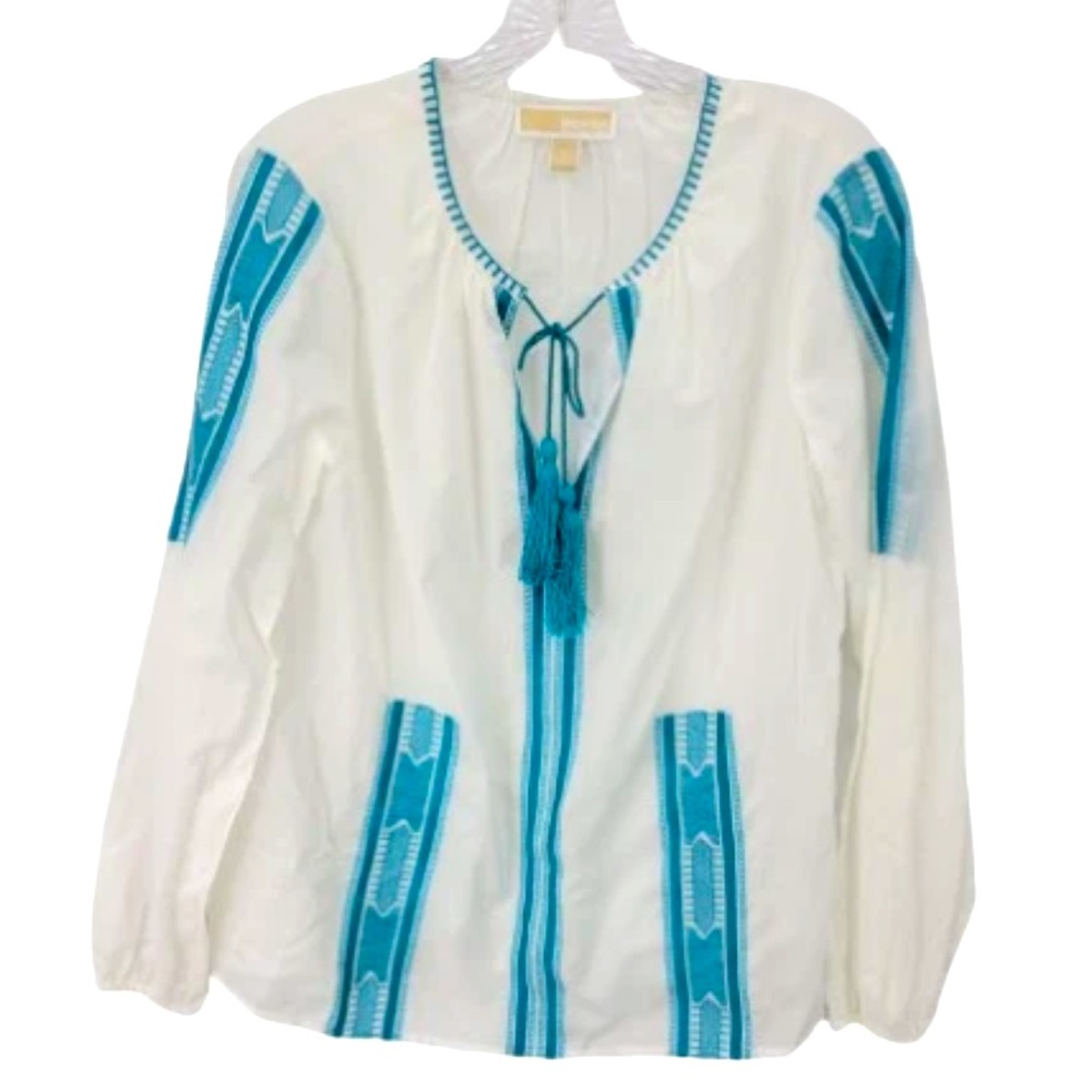 Michael Kors white cotton boho peasant top with tassels - medium